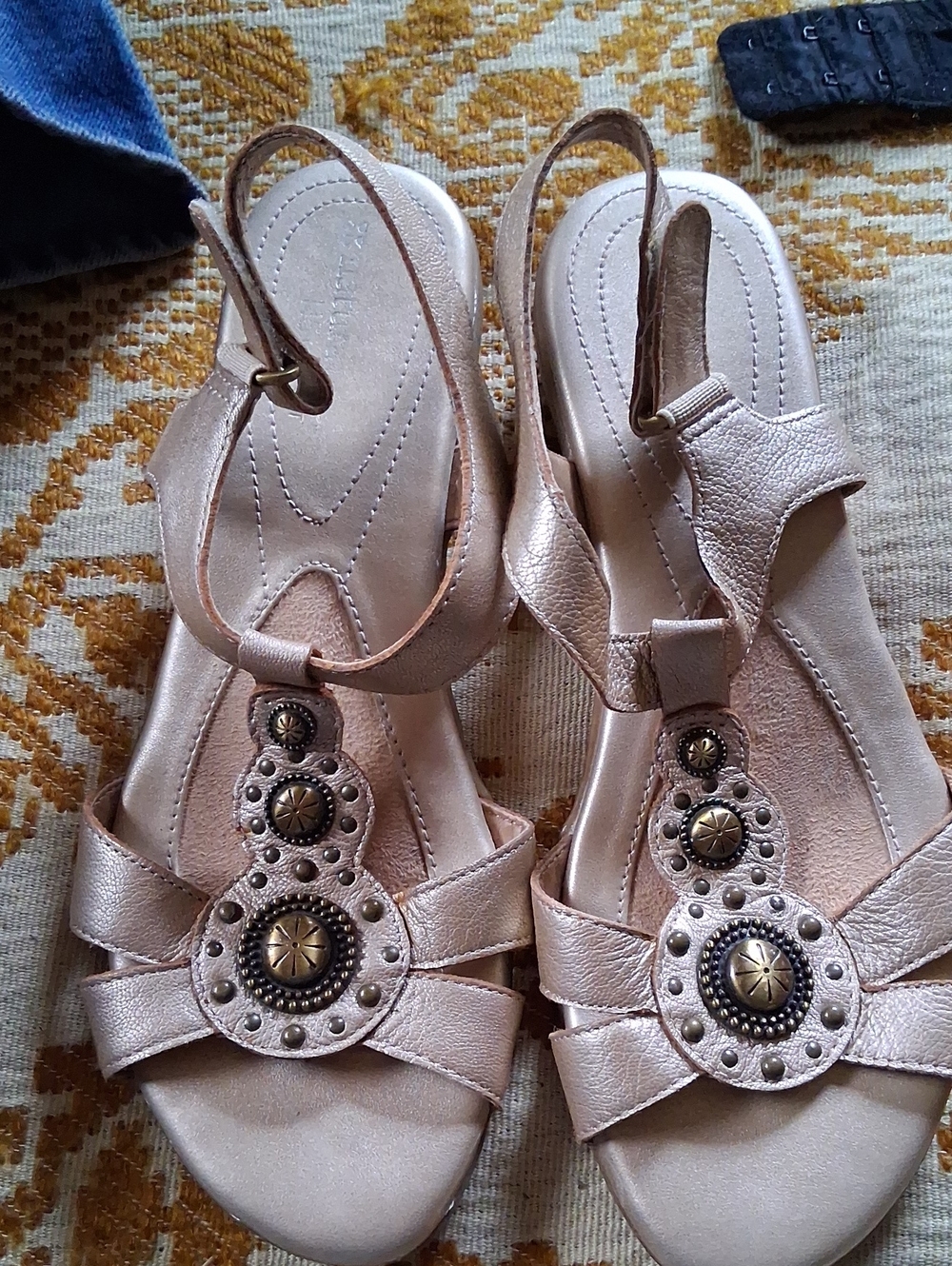 Women's Metallic Rose Gold Slingback Sandals with Decorative Studs